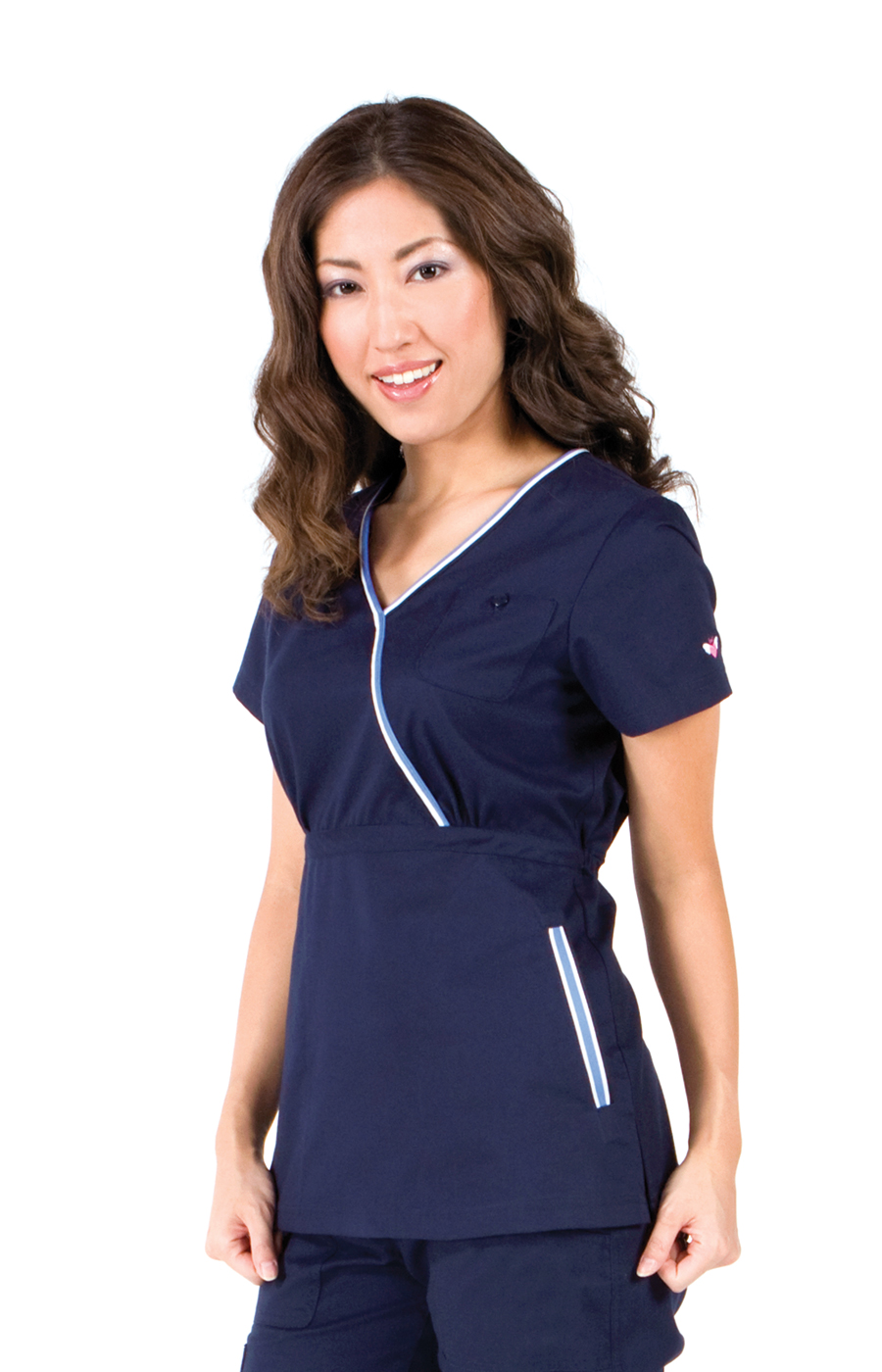 NWT ALI KOI NAVY BLUE SCRUB TOP MOCK WRAP NECKLINE NURSING UNIFORM 162